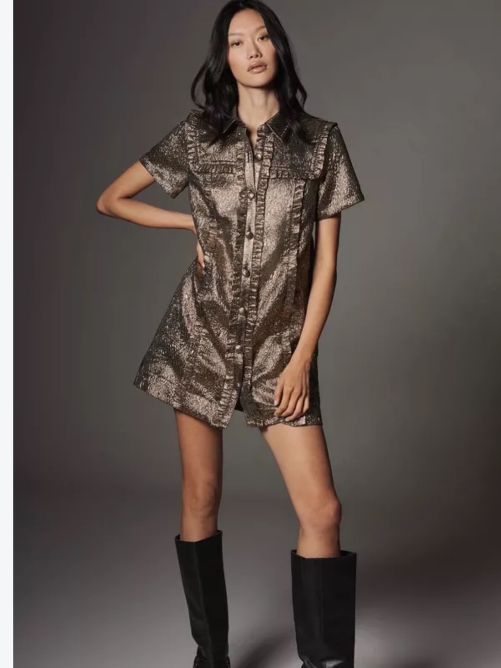 Nwt short sleeve metallic mini dress